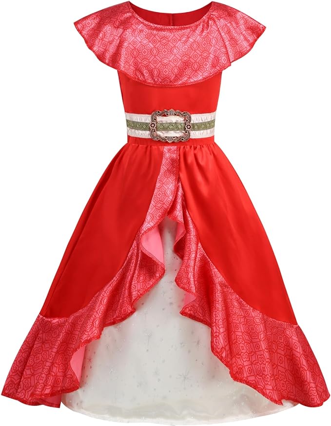 Rochita Printesa Elena din Avalor, Set cu Coronita si Accesorii, Tesatura Fina, 3-4 ani, 110 cm, Rosu