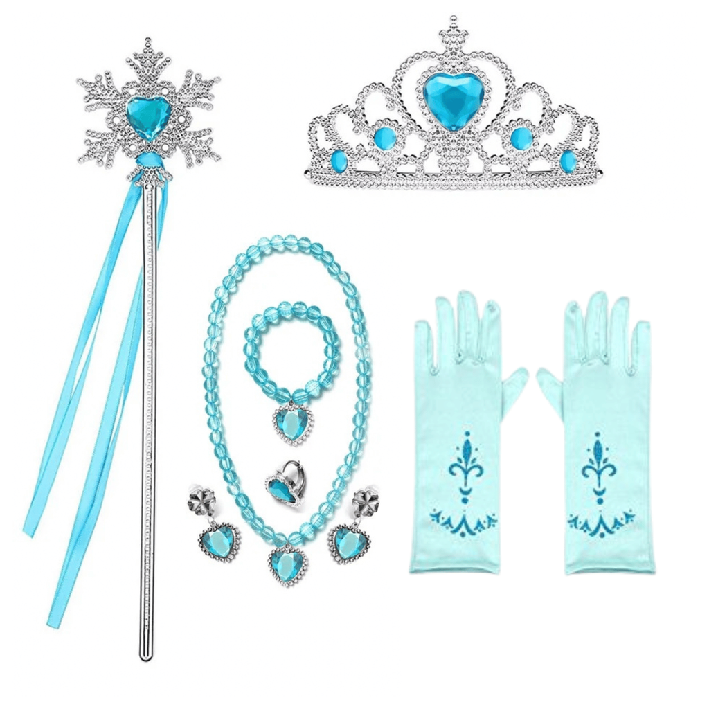 Set Rochie Elsa Frozen 2, cu Accesorii si Trena detasabila, EvrikaUnity®, 6-7 ani, 140 cm, Alb / Mov perlat
