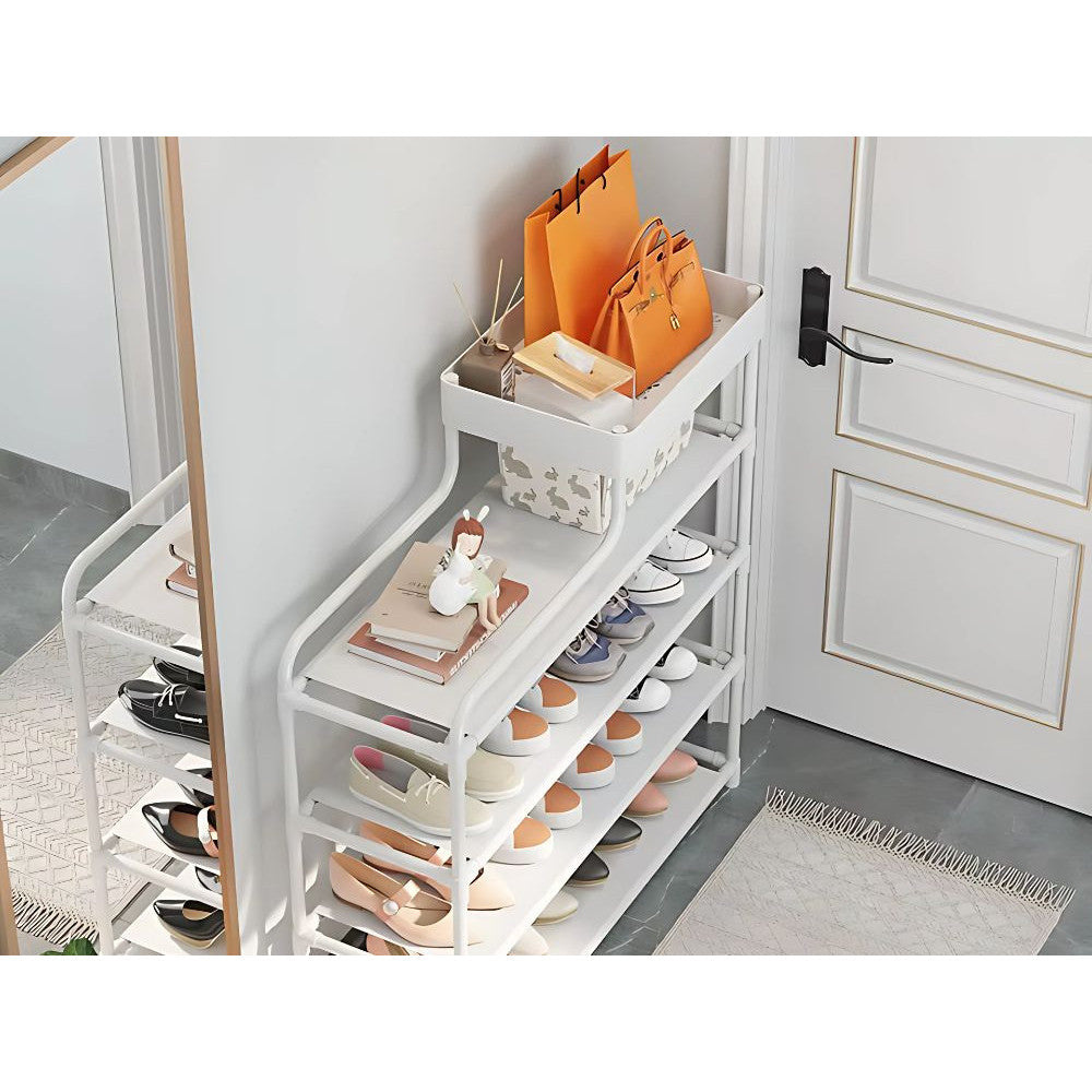 Raft Organizator pentru Incaltaminte cu 5 Niveluri si Polita Superioara, Suport Pantofi pentru Hol, Dormitor sau Dressing, Alb