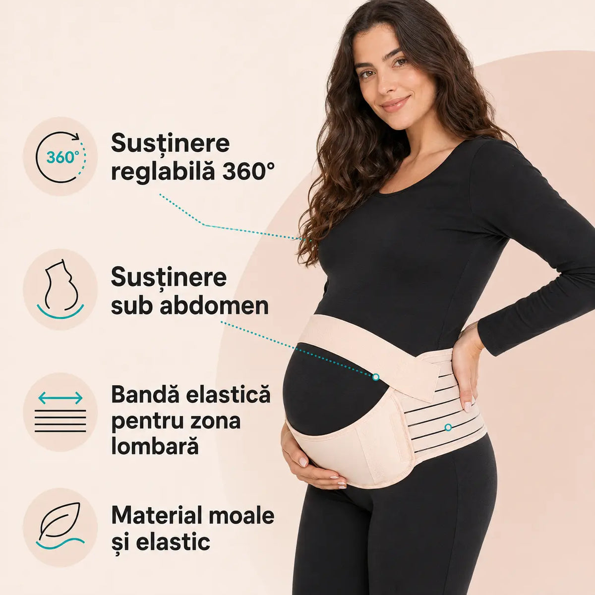 Centură maternală crem cu susținere reglabilă 360°