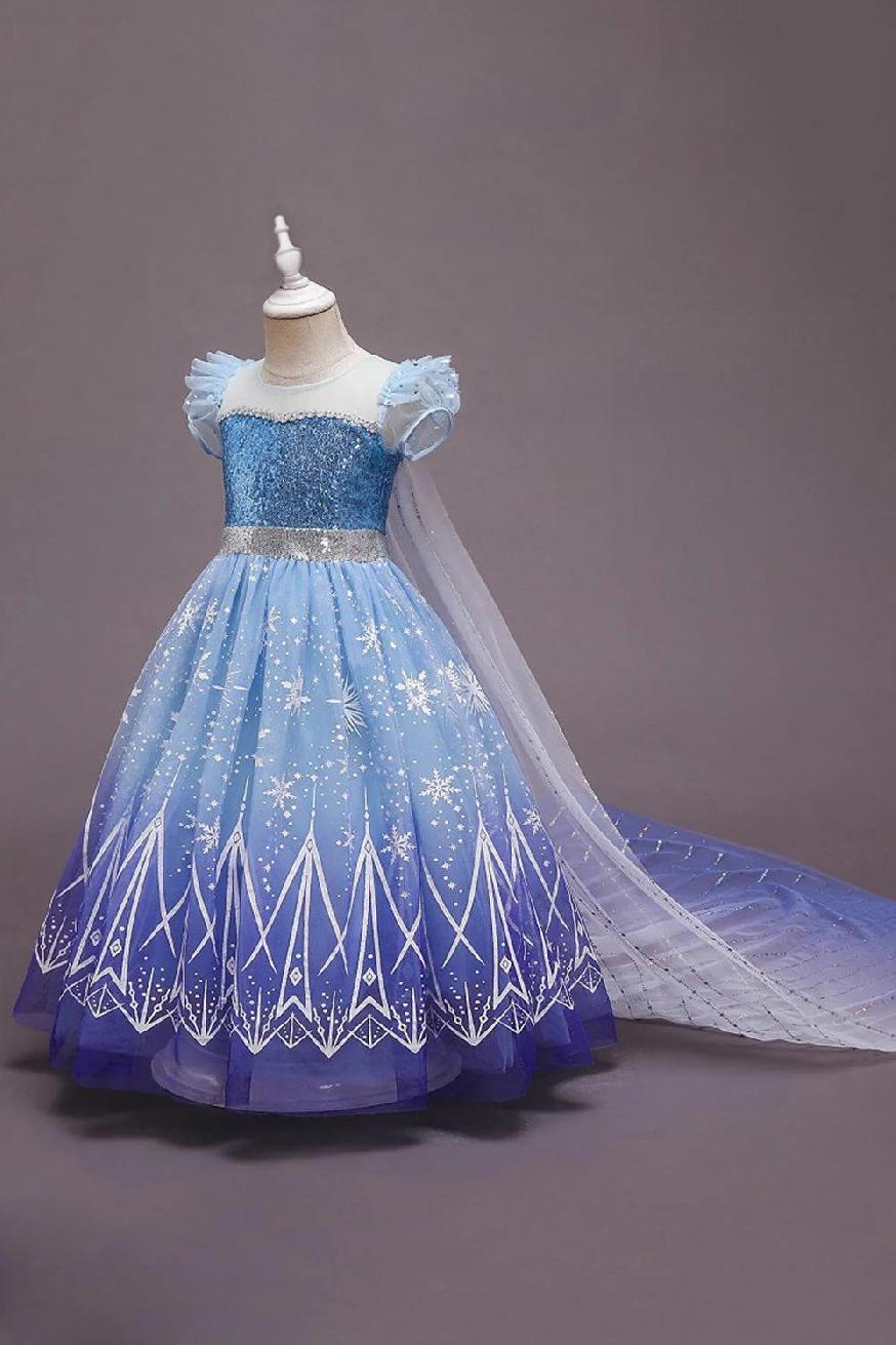 Rochie Elsa Frozen 2 pentru Fete, Set cu Peruca, Bijuterii si Accesorii, EvrikaUnity®, Regina Ghetii, Tesatura Premium, 6-7 ani, 140 cm, Mov