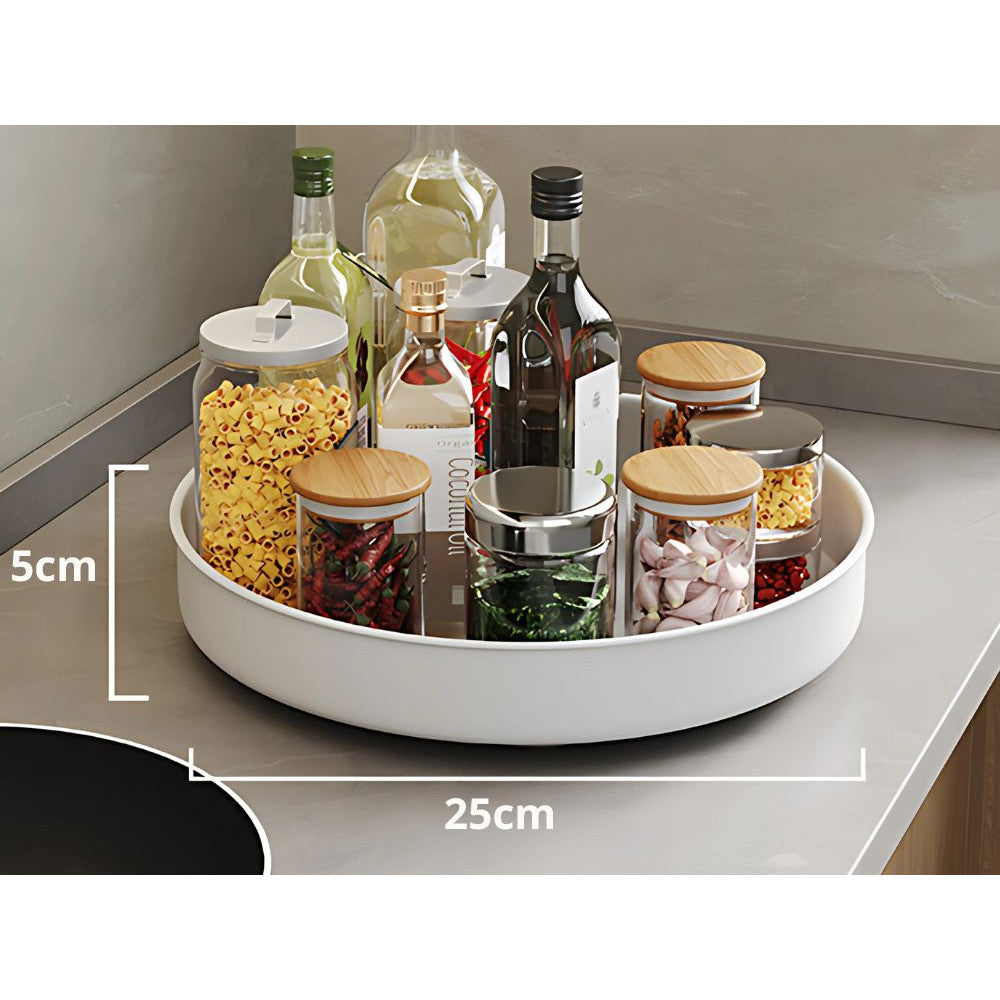 Organizator Rotativ 360° Tip Tava Universala 25 cm - Suport pentru Condimente, Cosmetice, Bucatarie si Baie, Alb