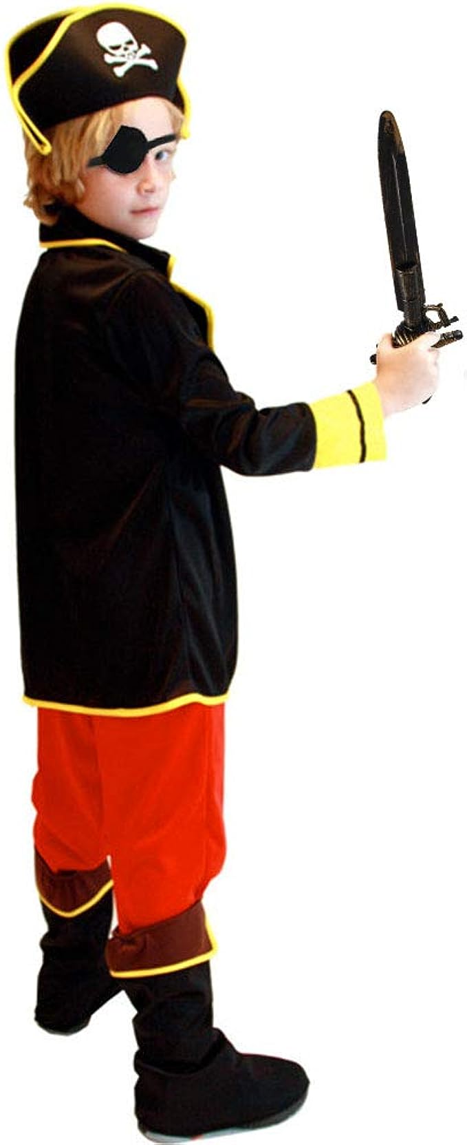 Costum Pirat pentru copii, Set cu Palarie si Petic de ochi, EvrikaUnity®, Tesatura Premium, 7-8 ani, 150 cm, Rosu/ Negru