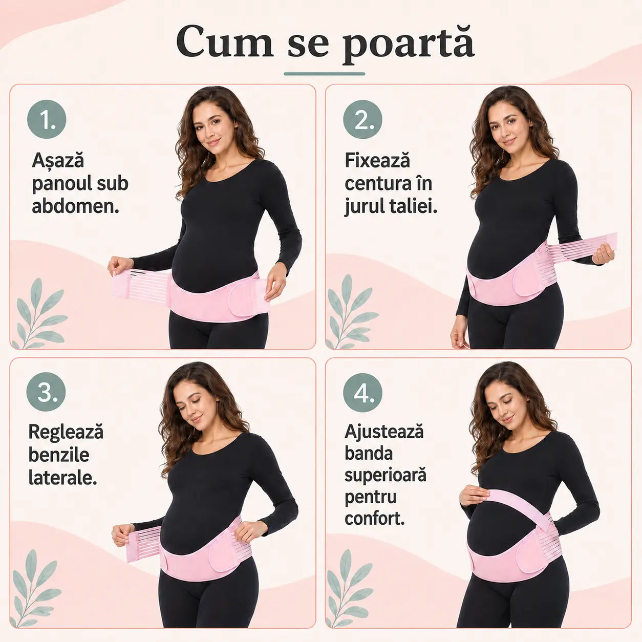 Instrucțiuni de purtare pentru centură maternală roz