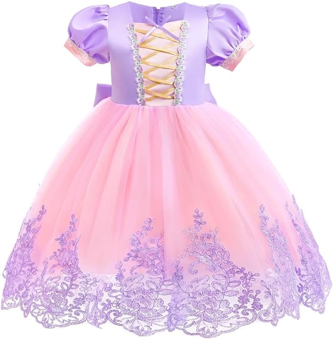 Rochie Printesa Rapunzel pentru fete, Set cu Coronita si Accesorii, EvrikaUnity®, Tesatura premium, 4-5 ani, 120 cm, Roz