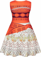 Costum Moana pentru copii, Set cu colier si agrafa floare, EvrikaUnity®, Tesatura Premium, 5-6 ani, 130 cm, Portocaliu