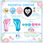 Set 79 de accesorii pentru Gender Reveal cu 39 de Baloane, Picioruse, EvrikaUnity®, Petrecere dezvaluire de gen copil, Latex, 30 photo props, Roz/ Albastru