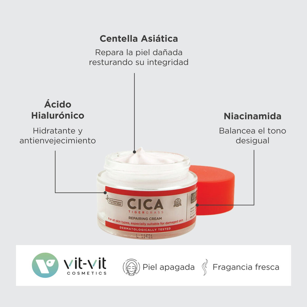 Crema reparatoare cu Centella Asiatica (Cica) Vit-Vit - Calmarea si regenerarea pielii sensibile, 50 ml