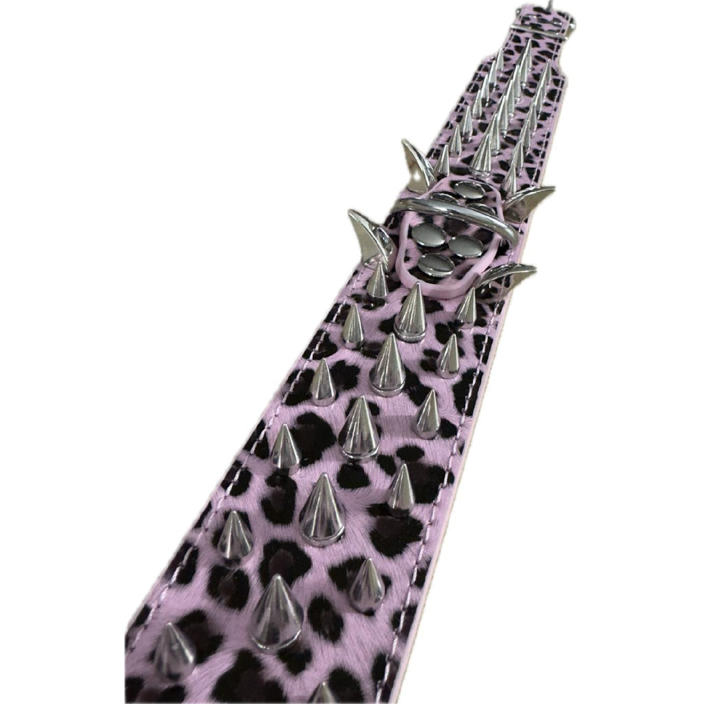 Zgarda Tigrata Spike/Tinte de Metal pentru Caini, Paza si Protectie, Calitate Premium, Rezistenta la apa si murdarie, Circumferinta ajustabila gat 53-61 cm, L, Roz