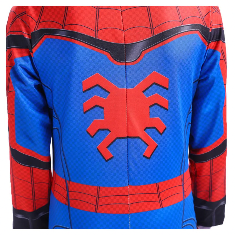 Costum Spiderman pentru copii, cu cagula si manusi, Supererou, EvrikaUnity®, Premium Lycra 3D®, 5-6 ani, 130 cm, Albastru / Rosu