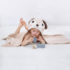 Prosop de Baie cu Gluga pentru Copii, Model Catelus, Super Absorbant, Moale si Pufos, 120x70 cm, Crem