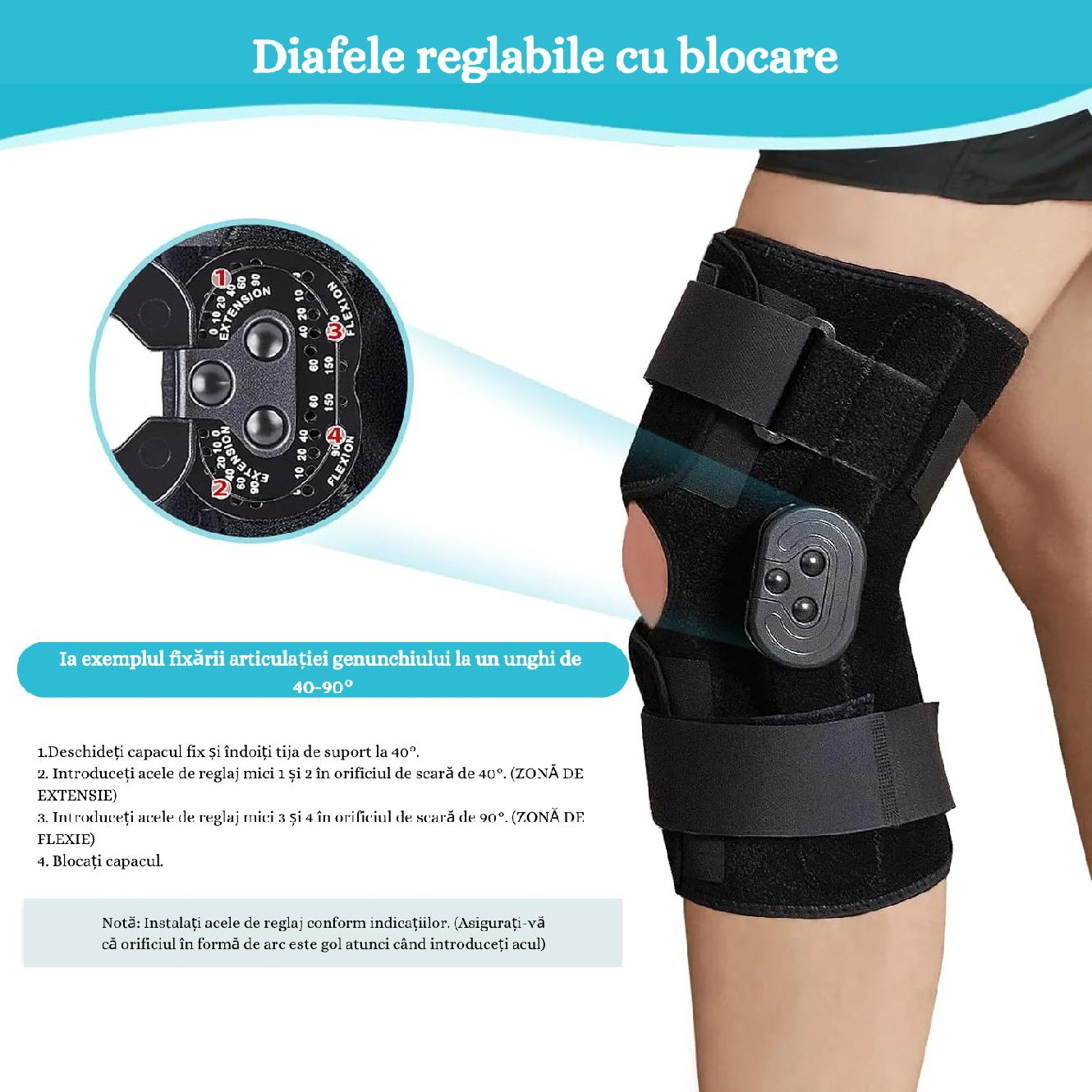 Orteza de Genunchi, Cu Reglaj Unghiular, Ortopedic, Fixa sau Mobila, Marime ajustabila/ Universala, Negru