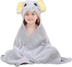 Prosop de Baie cu Gluga pentru Copii, Model Elefant, Super Absorbant, Moale si Pufos, 120x70 cm, Gri
