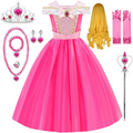 Rochita Printesa Aurora, Set cu Peruca, Coronita si Accesorii, EvrikaUnity®, Frumoasa adormita, Multicolor - 110 cm