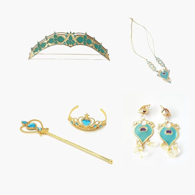 Costum Printesa Jasmine pentru Copii, Set cu Coronita si Accesorii, EvrikaUnity®, 4-5 ani, 120 cm, Albastru