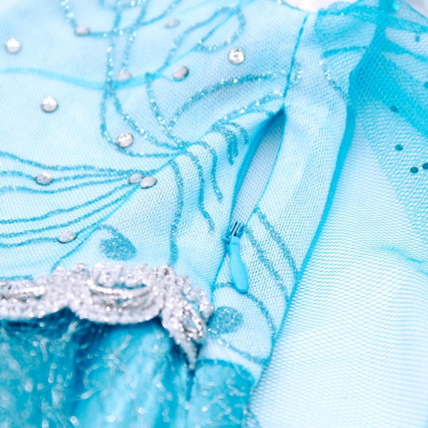 Rochita Elsa Frozen, Set cu Coronita, Bijuterii si Accesorii, EvrikaUnity®, Tesatura Premium, 4-5 ani, 120 cm, Turcoaz