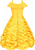 Rochie Belle pentru Copii, Set cu coronita si accesorii, Frumoasa si Bestia, Tesatura fina, 3-4 ani, 110, Galben