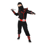 Costum Ninja pentru Copii, Set cu Accesorii, EvrikaUnity®, Tesatura Premium, 3-4 ani, 110cm, Negru/Rosu