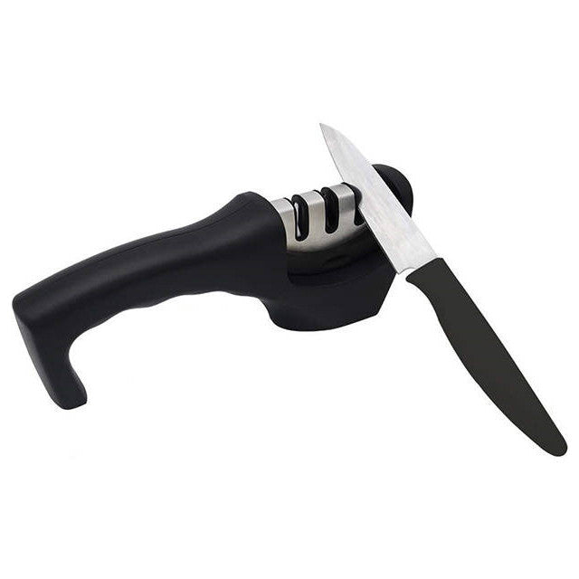 Ascutitor Manual pentru Cutite cu Sistem 3 Etape - Ascutire Tungsten, Ceramica si Finisare, Maner Ergonomic, Negru