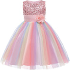 Rochita Curcubeu de Printesa pentru fete, Zi de zi, Petrecere, Tesatura Fina, 5-6 ani, 130 cm, Roz