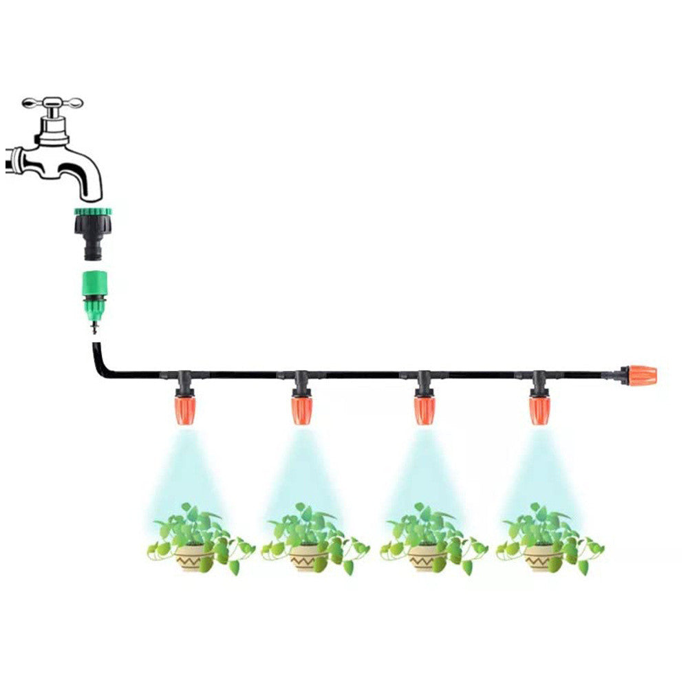 Kit Sistem Irigare cu Furtun 10 m si Duze Ceata Reglabile - Pulverizare Fina pentru Udare Plante, Racire Terasa, Gradina si Sera