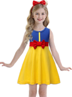 Rochie fete Printesa Alba ca Zapada, Cu Bentita, Coronita si Bagheta, EvrikaUnity®, Bumbac, 3 ani, 100cm, Galben/Albastru