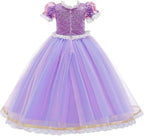 Rochie Printesa Rapunzel pentru Copii, Set cu Coronita si Accesorii, EvrikaUnity®, Tesatura premium, 5-6 ani, 130 cm, Mov
