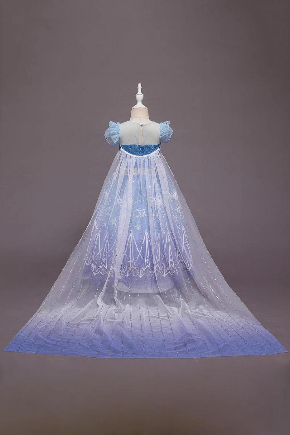 Rochie Elsa Frozen 2 pentru Fete, Set cu Peruca, Bijuterii si Accesorii, EvrikaUnity®, Regina Ghetii, Tesatura Premium, 5-6 ani, 130 cm, Mov