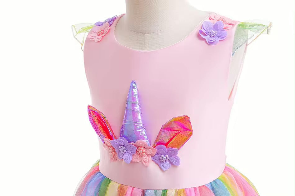 Rochie Unicorn pentru Fetite, Set cu Bentita si Colier, EvrikaUnity®, Tesatura Premium, 4-5 ani, 120 cm, Roz
