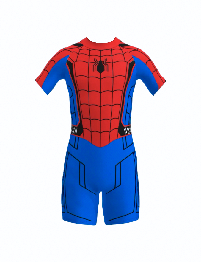Costum de baie/inot intreg pentru copii, Spiderman, Supererou, Premium Nylon, 5-6 ani, 130 cm, Albastru/ Rosu