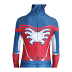 Costum pentru Copii, Spider-man devine Capitanul America, Set cu masca, Supererou, EvrikaUnity®, Premium Lycra 3D®, 4-5 ani, 120 cm, Albastru/ Rosu/ Alb
