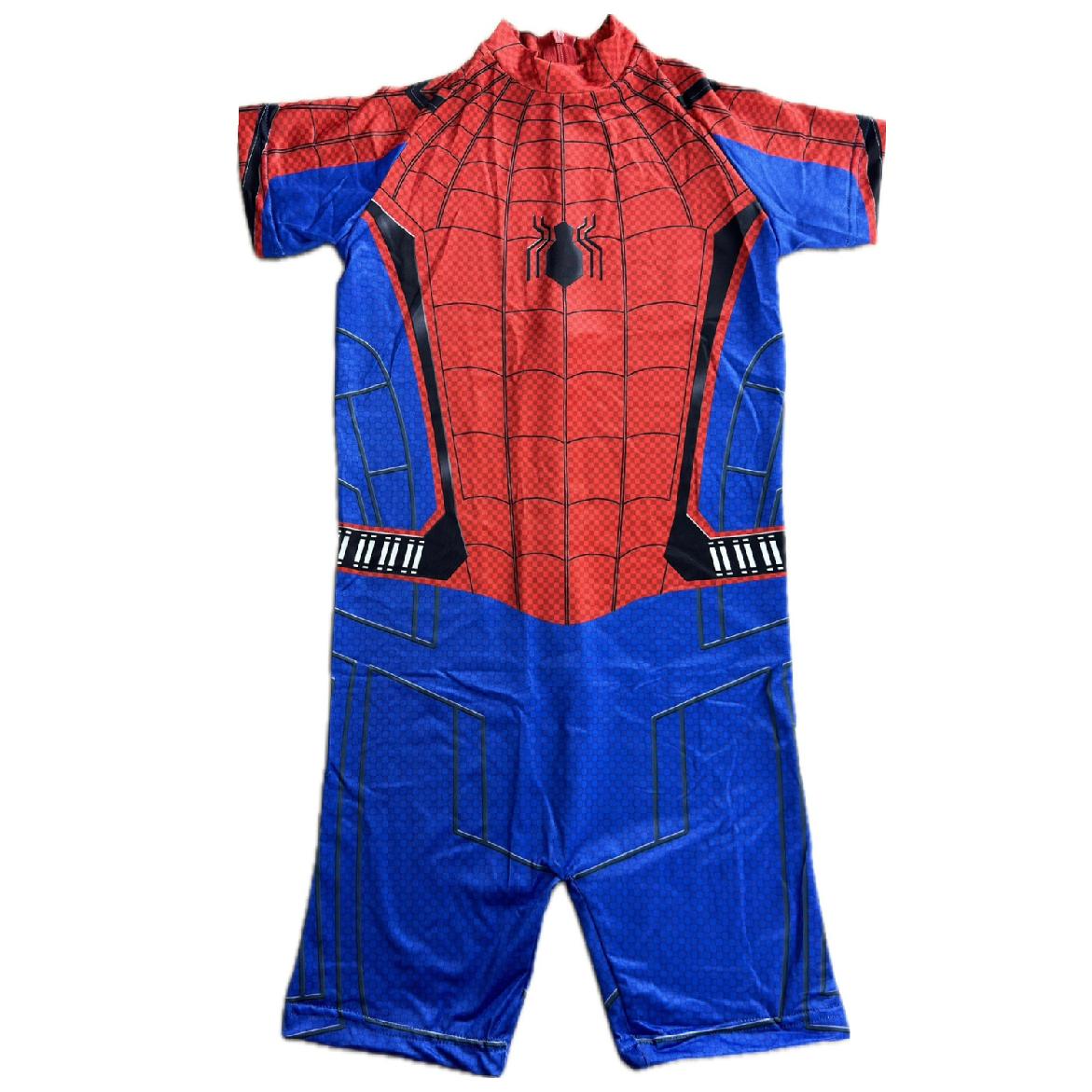 Costum de baie/inot intreg pentru copii, Spiderman, Supererou, Premium Nylon, 5-6 ani, 130 cm, Albastru/ Rosu