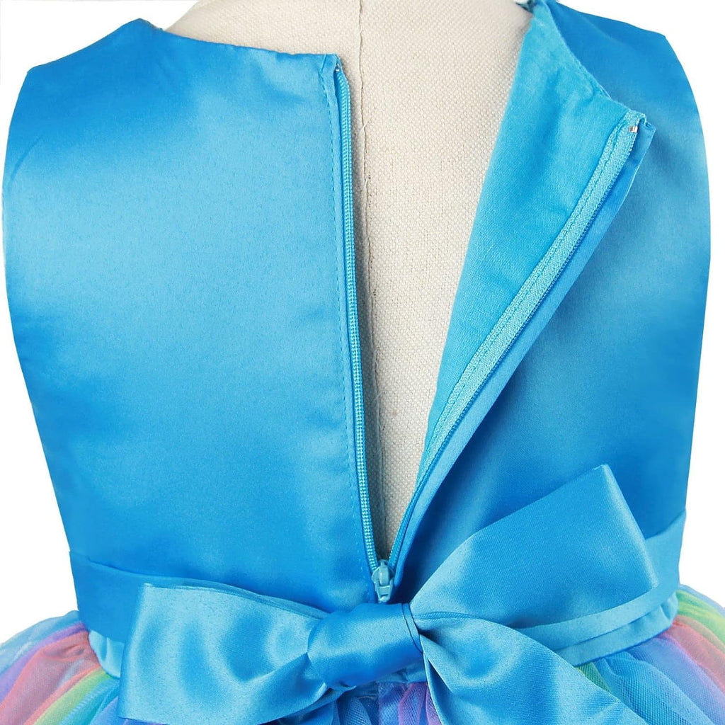 Rochita Curcubeu de Printesa pentru fete, Zi de zi, Petrecere, Tesatura Fina, 3-4 ani, 110 cm, Albastru
