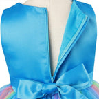 Rochita Curcubeu de Printesa pentru fete, Zi de zi, Petrecere, Tesatura Fina, 3-4 ani, 110 cm, Albastru
