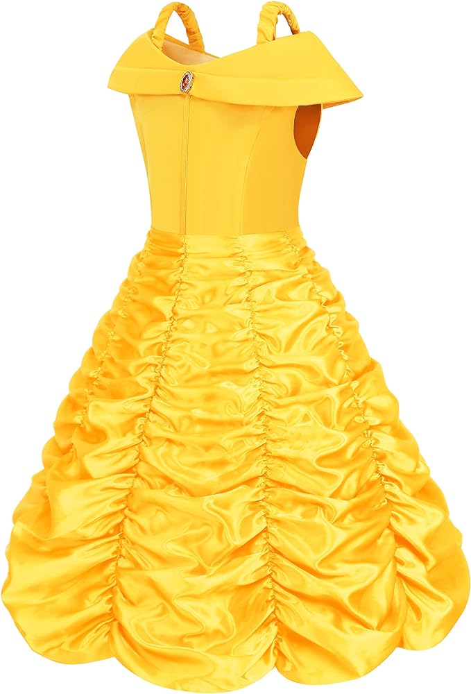 Rochie Belle pentru Copii, Set cu coronita si accesorii, Frumoasa si Bestia, Tesatura fina, 3-4 ani, 110, Galben