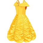 Rochie Belle pentru Copii, Set cu coronita si accesorii, Frumoasa si Bestia, Tesatura fina, 6-7 ani, 140, Galben