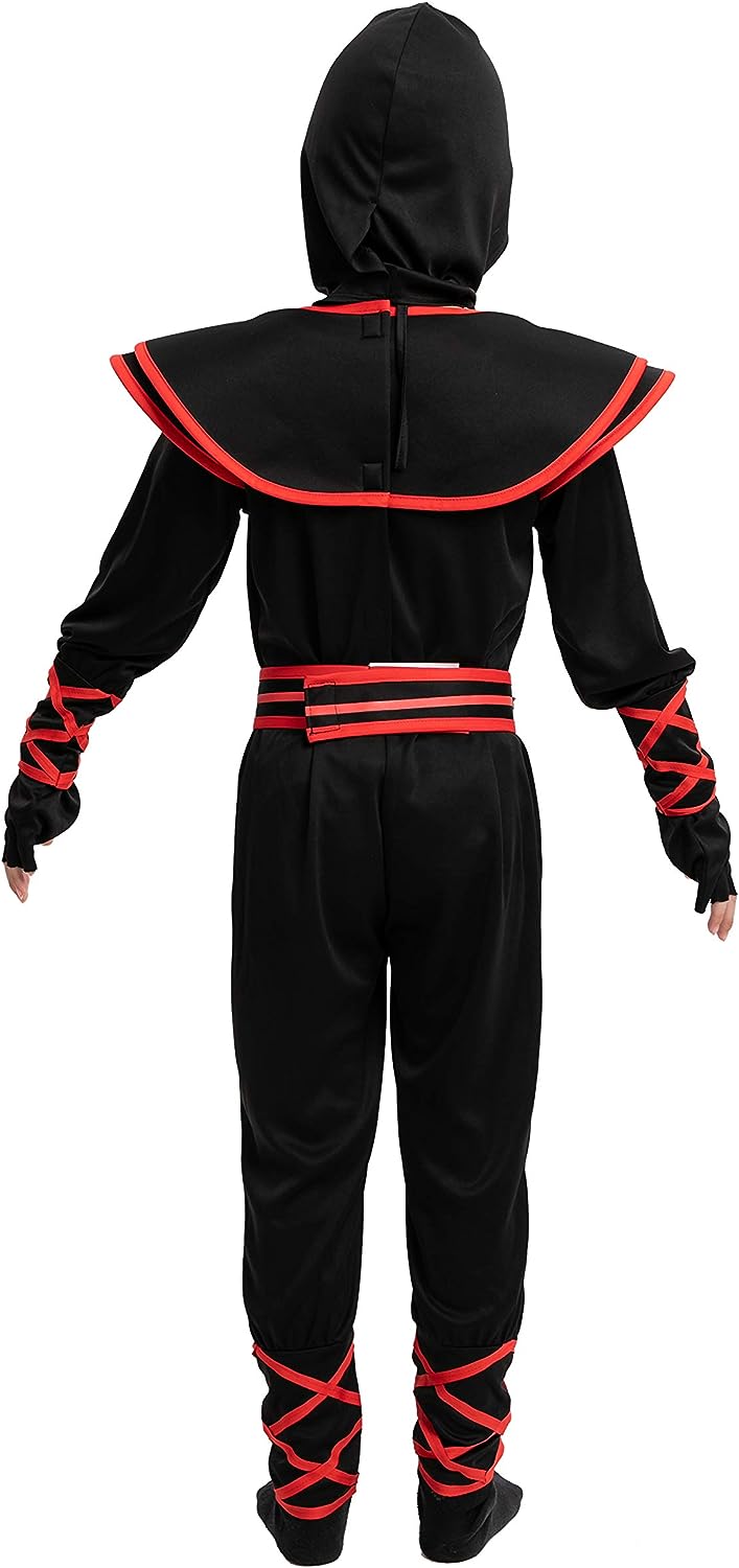 Costum Ninja pentru Copii, Set cu Accesorii, EvrikaUnity®, Tesatura Premium, 3-4 ani, 110cm, Negru/Rosu