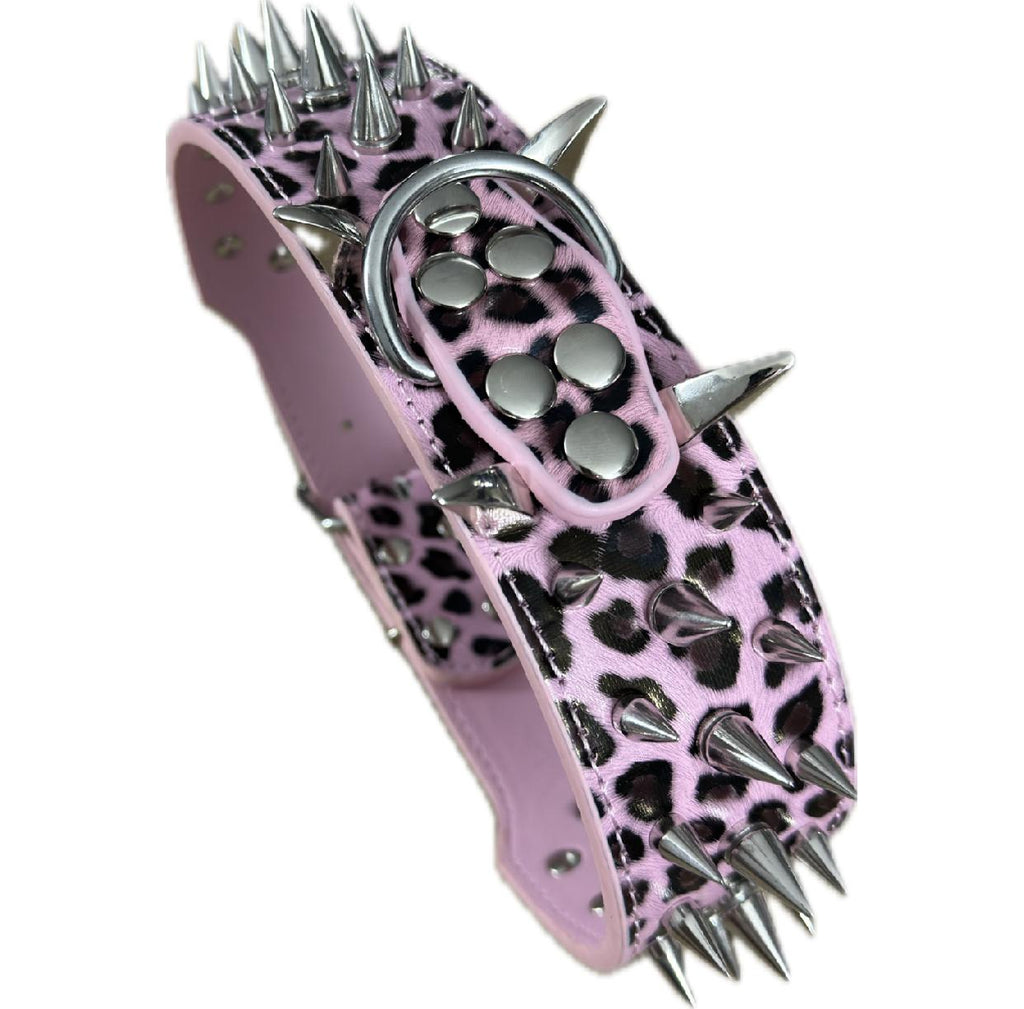Zgarda Tigrata Spike/Tinte de Metal pentru Caini, Paza si Protectie, Calitate Premium, Rezistenta la apa si murdarie, Circumferinta ajustabila gat 53-61 cm, L, Roz