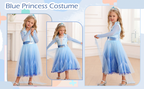 Rochie Elsa Frozen 2 pentru copii, EvrikaUnity®, Regina Ghetii, Tesatura Premium, 5-6 ani, 130 cm, Albastru Imperial