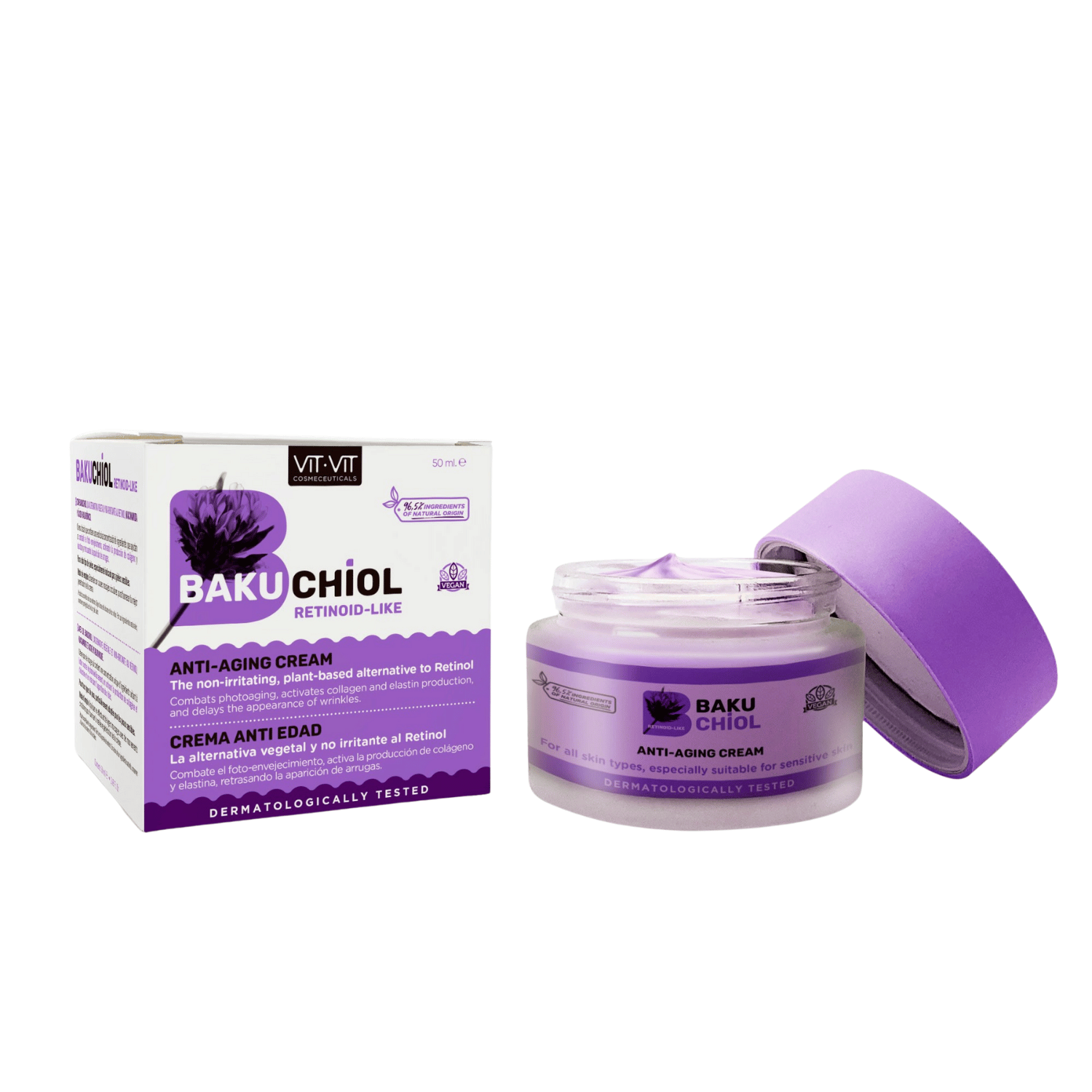 Crema anti-imbatranire cu Bakuchiol si Acid Hialuronic Vit-Vit - Retinol vegetal pentru fermitate si hidratare, 50 ml