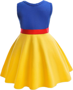 Rochie fete Printesa Alba ca Zapada, Cu Bentita, Coronita si Bagheta, EvrikaUnity®, Bumbac, 4-5 ani, 120cm, Galben/Albastru