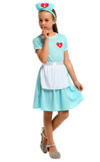 Costum de Asistenta Doctor pentru Copii, Set cu Bentita, EvrikaUnity®, Tesatura Premium, 110 cm, 3-4 ani, Turcoaz