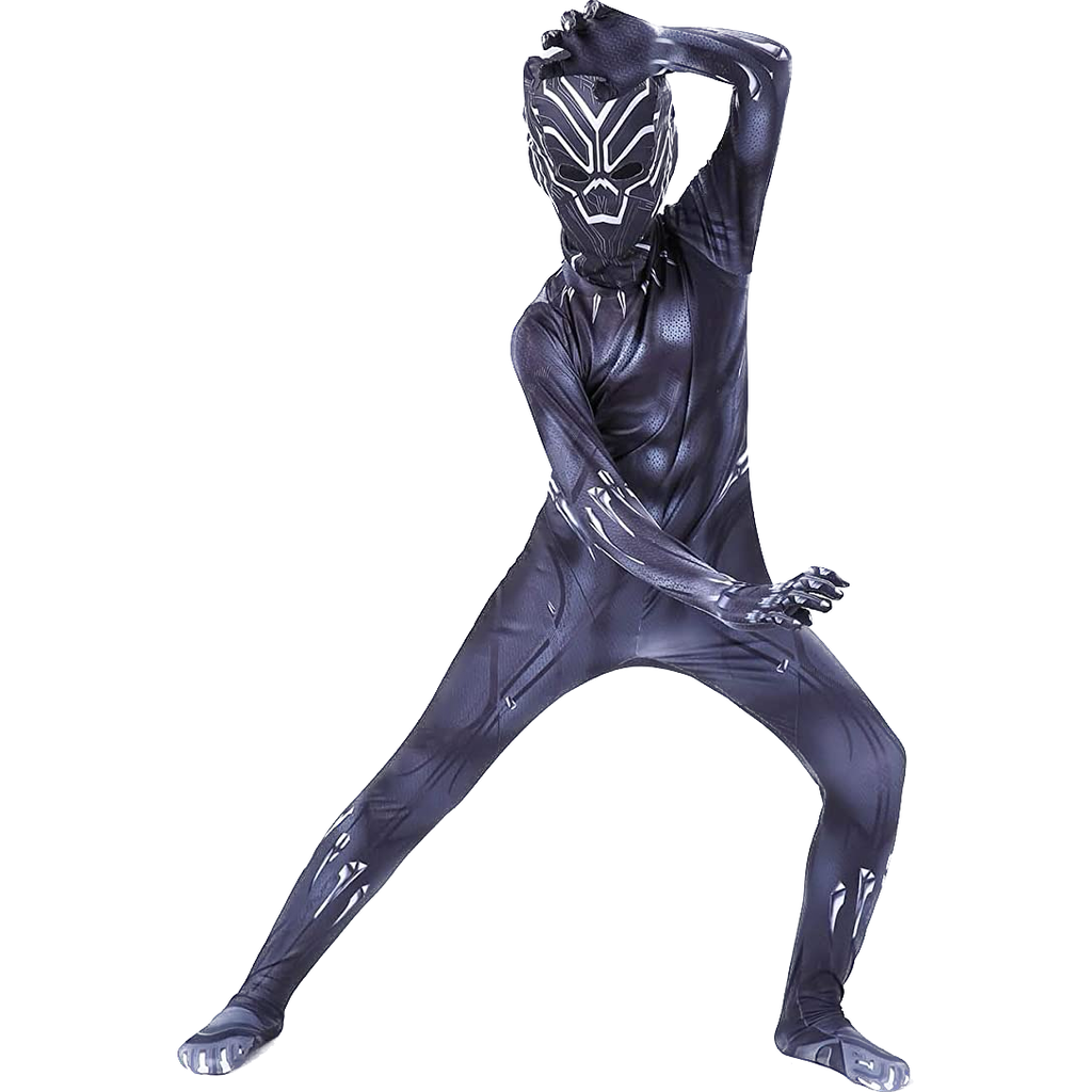 Costum pentru copii Black Panther / Pantera Neagra, EvrikaUnity®, Premium Lycra 3D®, 7-8 ani, 150 cm, Negru