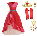 Rochita Printesa Elena din Avalor, Set cu Coronita si Accesorii, Tesatura Fina, 3-4 ani, 110 cm, Rosu