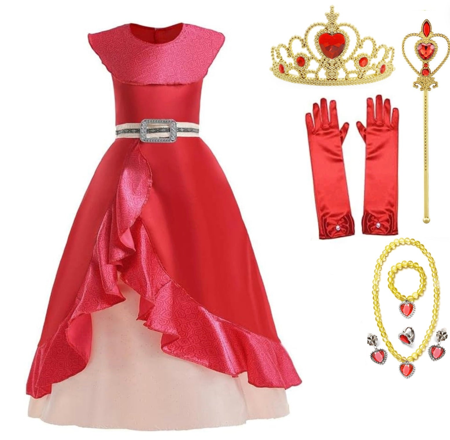Rochita Printesa Elena din Avalor, Set cu Coronita si Accesorii, Tesatura Fina, 3-4 ani, 110 cm, Rosu