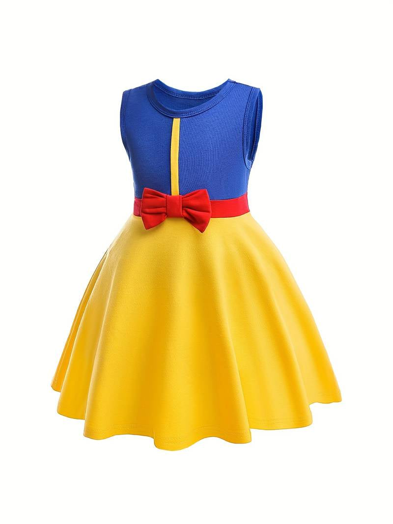 Rochie fete Printesa Alba ca Zapada, Cu Bentita, Coronita si Bagheta, EvrikaUnity®, Bumbac, 3-4 ani, 110cm, Galben/Albastru