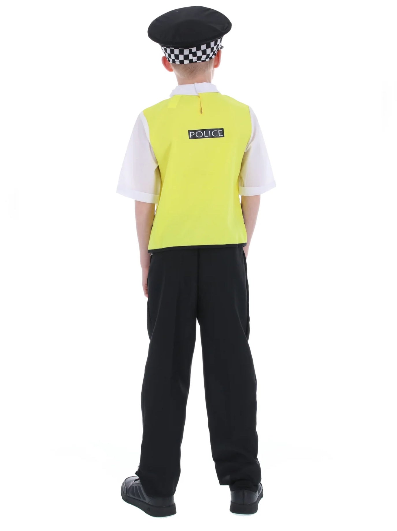 Costum de Politist pentru Copii, Set cu Sapca, Catuse si Fluier, EvrikaUnity®, Tesatura Premium, 4-6 ani, 120-130 cm, Galben/ Negru