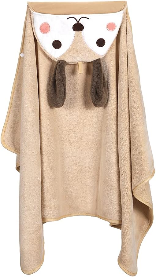 Prosop de Baie cu Gluga pentru Copii, Model Catelus, Super Absorbant, Moale si Pufos, 120x70 cm, Crem