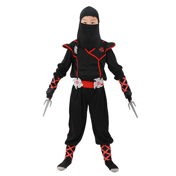Costum Ninja pentru Copii, Set cu Accesorii, EvrikaUnity®, Tesatura Premium, 3-4 ani, 110cm, Negru/Rosu