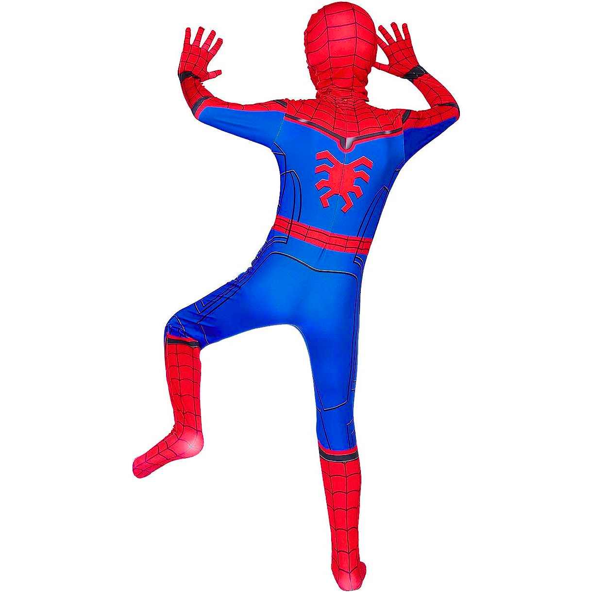 Costum Spiderman pentru copii, cu cagula si manusi, Supererou, EvrikaUnity®, Premium Lycra 3D®, 5-6 ani, 130 cm, Albastru / Rosu